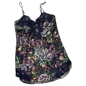 Victorias Secret Silky Strappy Floral Mini Slip Dress Vintage Chemise